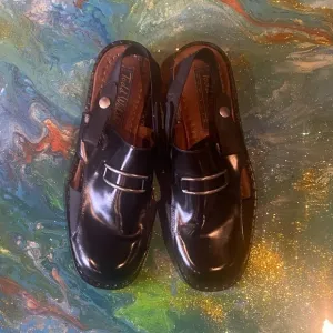 Vintage TODD WELSH NEW YORK Black Leather Slip-On TOP BUCKLE Sandals SIZE 11 1/2