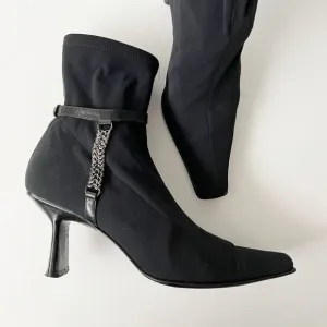 Vintage y2k black heeled chain boots squared pointed toe witchy biker punk 90s