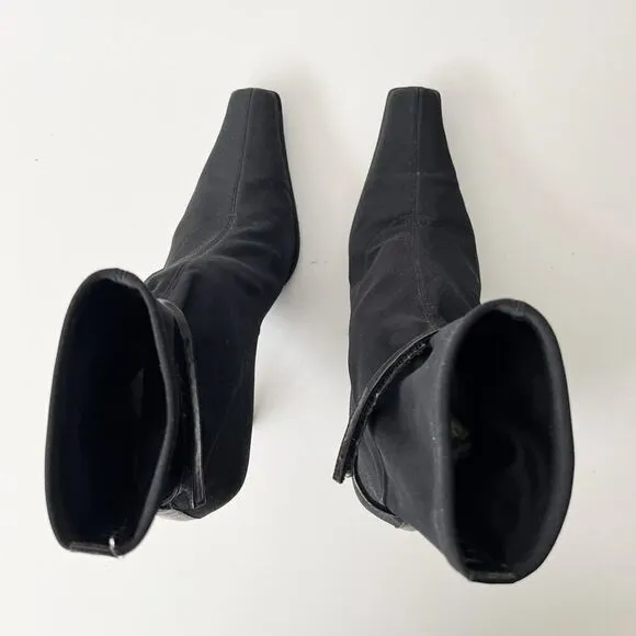 Vintage y2k black heeled chain boots squared pointed toe witchy biker punk 90s