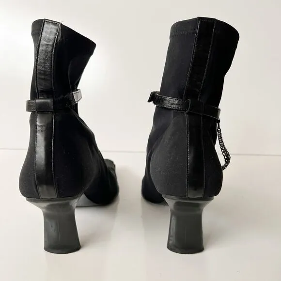Vintage y2k black heeled chain boots squared pointed toe witchy biker punk 90s