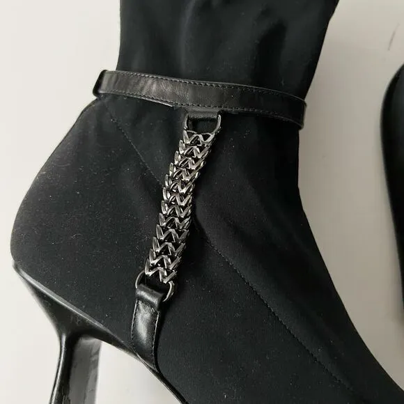 Vintage y2k black heeled chain boots squared pointed toe witchy biker punk 90s