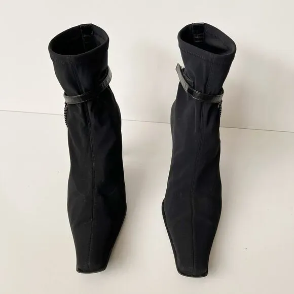 Vintage y2k black heeled chain boots squared pointed toe witchy biker punk 90s