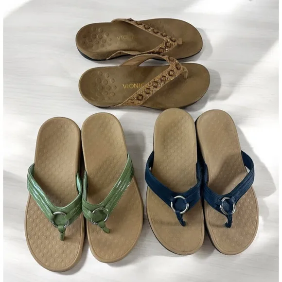 Vionic Bundle Lot of 3 Sets of Sandals Aloe &amp; Floriana Flip Flops Women's Size 9