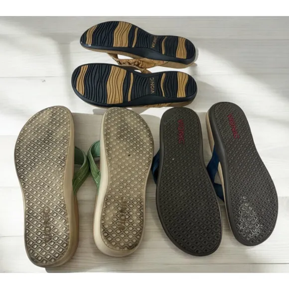 Vionic Bundle Lot of 3 Sets of Sandals Aloe &amp; Floriana Flip Flops Women's Size 9