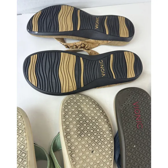 Vionic Bundle Lot of 3 Sets of Sandals Aloe &amp; Floriana Flip Flops Women's Size 9