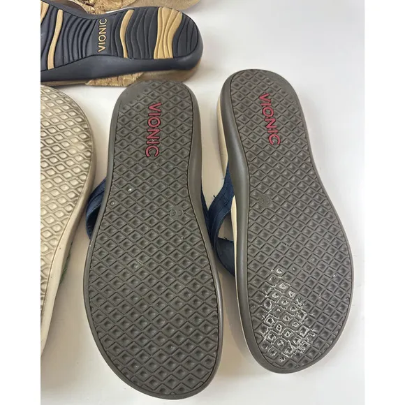 Vionic Bundle Lot of 3 Sets of Sandals Aloe &amp; Floriana Flip Flops Women's Size 9