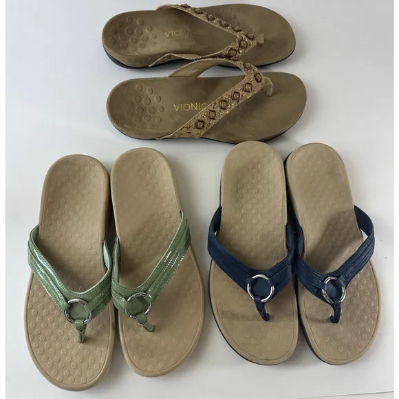 Vionic Bundle Lot of 3 Sets of Sandals Aloe &amp; Floriana Flip Flops Women's Size 9