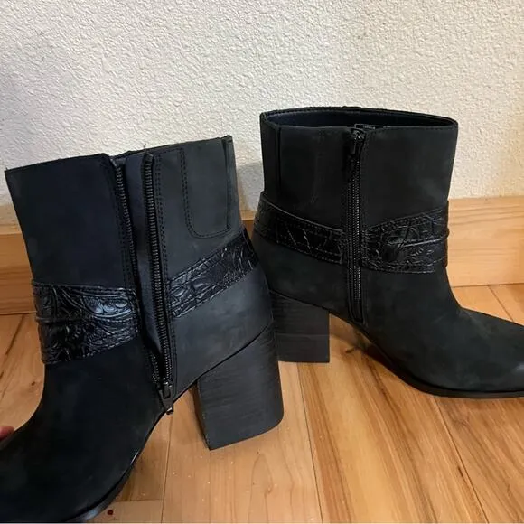 Vionic Carnelia black suede leather heeled ankle boots water repellent NEW 8M