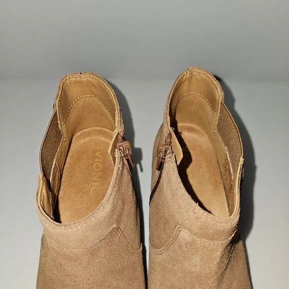 Vionic Finn Ankle Bootie Western Water Repellent Hazelnut Brown Suede Size 9.5