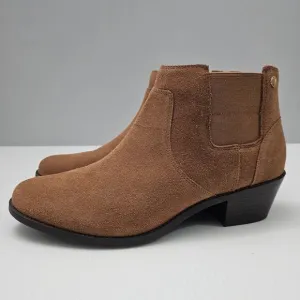 Vionic Finn Ankle Bootie Western Water Repellent Hazelnut Brown Suede Size 9.5