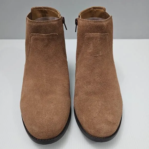 Vionic Finn Ankle Bootie Western Water Repellent Hazelnut Brown Suede Size 9.5