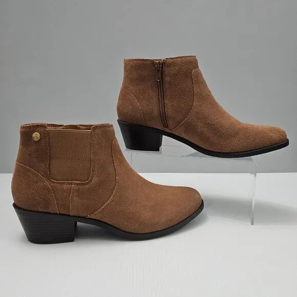 Vionic Finn Ankle Bootie Western Water Repellent Hazelnut Brown Suede Size 9.5