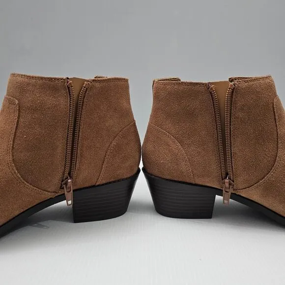 Vionic Finn Ankle Bootie Western Water Repellent Hazelnut Brown Suede Size 9.5