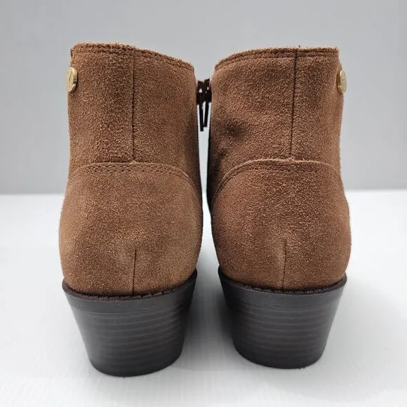 Vionic Finn Ankle Bootie Western Water Repellent Hazelnut Brown Suede Size 9.5