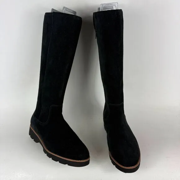 Vionic Gwen Women's 8.5 Black Suede Knee-High Boots Waterproof Round Toe