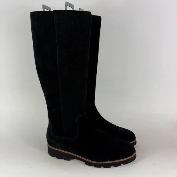 Vionic Gwen Women's 8.5 Black Suede Knee-High Boots Waterproof Round Toe