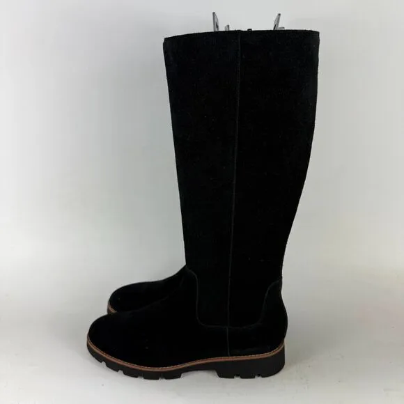 Vionic Gwen Women's 8.5 Black Suede Knee-High Boots Waterproof Round Toe