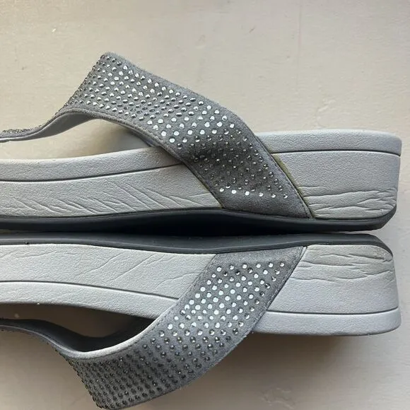 Vionic Pacific Naples Gray Rhinestone Platform Flip Flop Thong Sandals Women 11