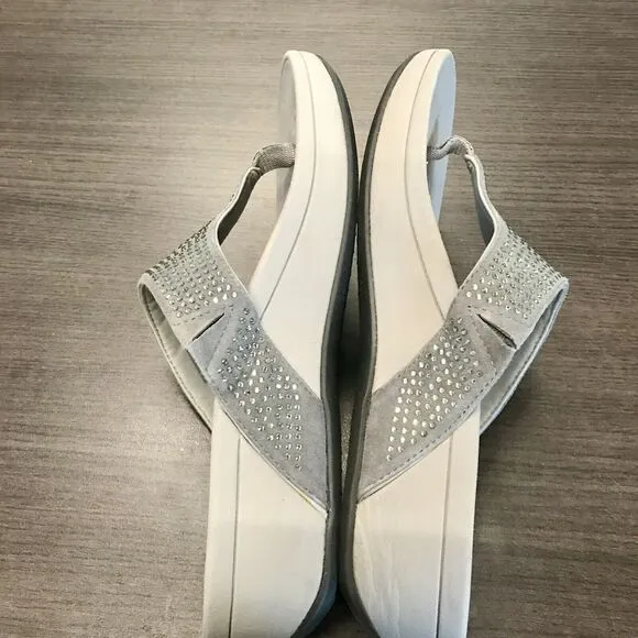 Vionic Pacific Naples Gray Rhinestone Platform Flip Flop Thong Sandals Women 11