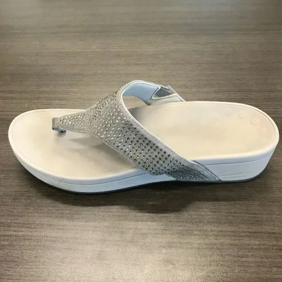 Vionic Pacific Naples Gray Rhinestone Platform Flip Flop Thong Sandals Women 11