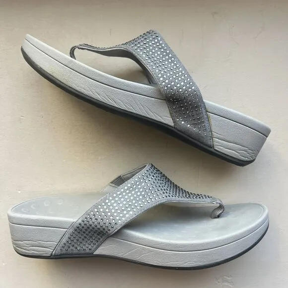 Vionic Pacific Naples Gray Rhinestone Platform Flip Flop Thong Sandals Women 11