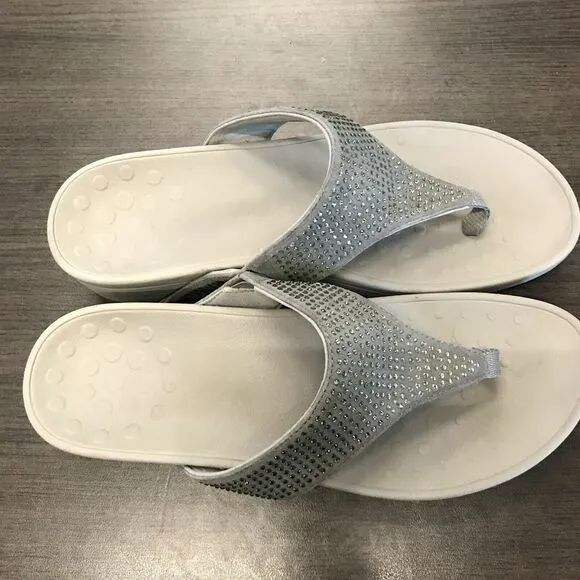 Vionic Pacific Naples Gray Rhinestone Platform Flip Flop Thong Sandals Women 11