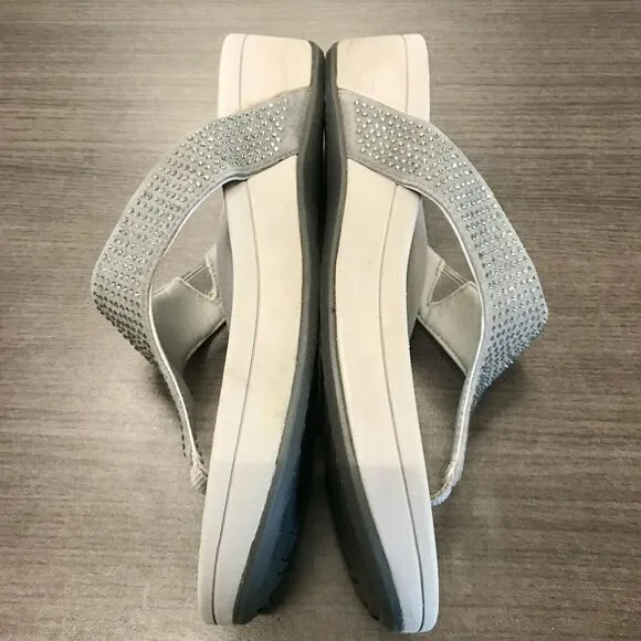 Vionic Pacific Naples Gray Rhinestone Platform Flip Flop Thong Sandals Women 11