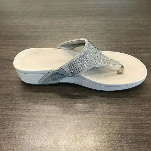 Vionic Pacific Naples Gray Rhinestone Platform Flip Flop Thong Sandals Women 11
