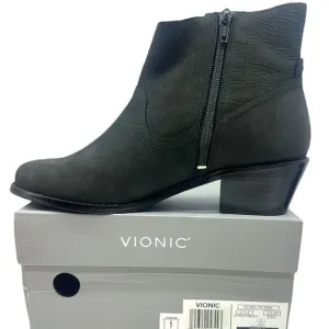 Vionic Roselyn Ankle Boots Women's Size 7 Black Leather Weather Resistant