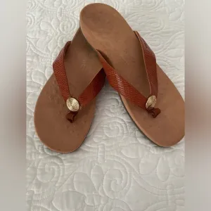 Vionic Womens Hilda Woven Brown Thong Flip Flops Sandals Gold Detail Sz 11
