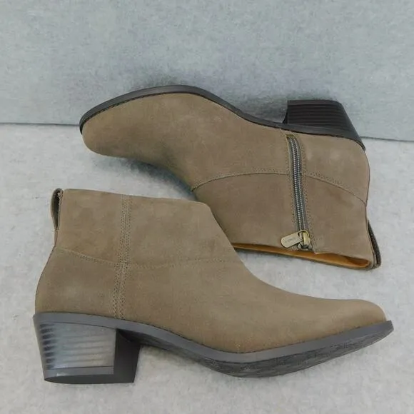 Vionic Women's Joy Zadie Ankle Boot Suede Griege Taupe Tan Block Heel Size 9.5