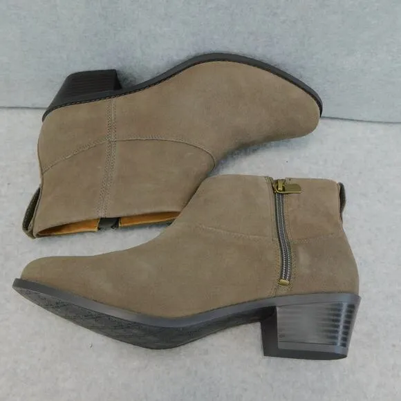 Vionic Women's Joy Zadie Ankle Boot Suede Griege Taupe Tan Block Heel Size 9.5