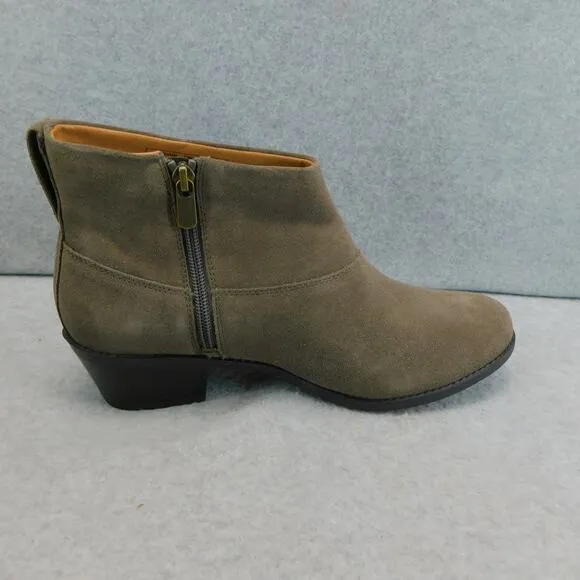 Vionic Women's Joy Zadie Ankle Boot Suede Griege Taupe Tan Block Heel Size 9.5