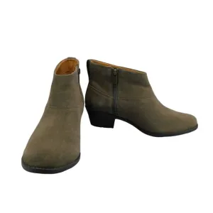Vionic Women's Joy Zadie Ankle Boot Suede Griege Taupe Tan Block Heel Size 9.5