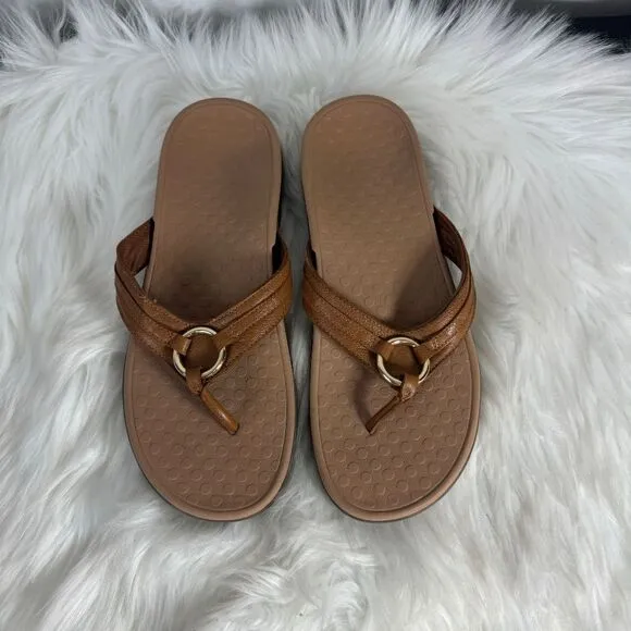 Vionic Tide Aloe Tan Leather Flip Flop Sandals Sz 9