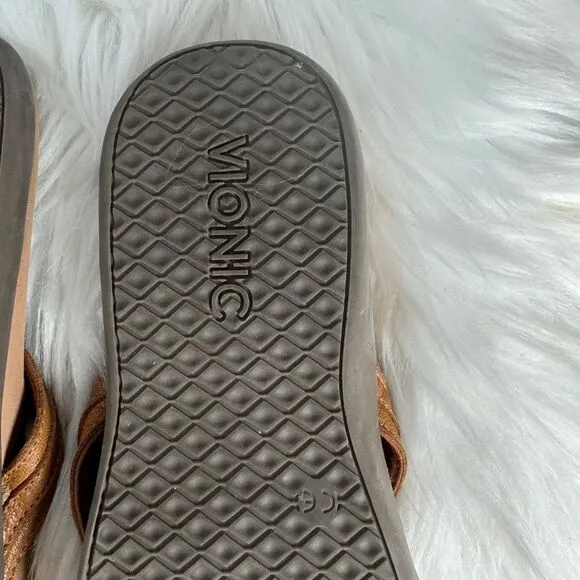 Vionic Tide Aloe Tan Leather Flip Flop Sandals Sz 9