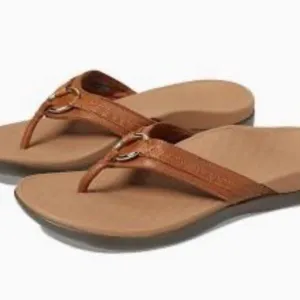Vionic Tide Aloe Tan Leather Flip Flop Sandals Sz 9