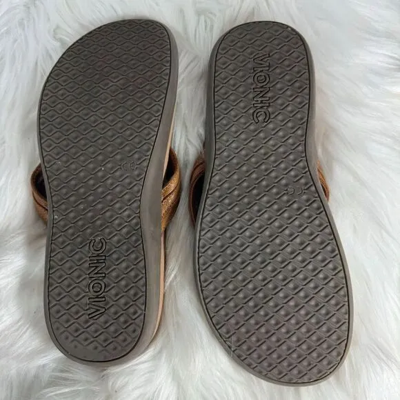 Vionic Tide Aloe Tan Leather Flip Flop Sandals Sz 9