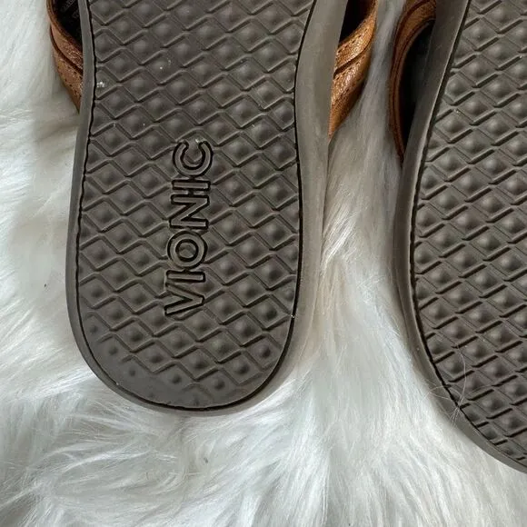 Vionic Tide Aloe Tan Leather Flip Flop Sandals Sz 9