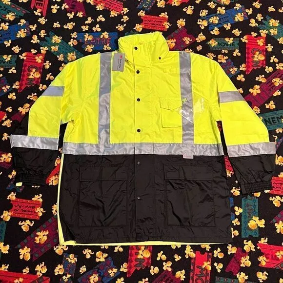 Visibility Enhanced Apparel 3M Scotchlite Waterproof Hidden Hood Jacket / Size L