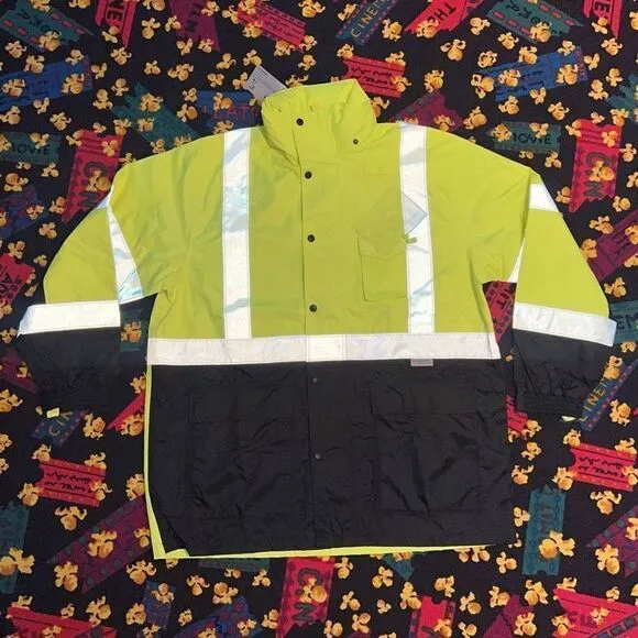 Visibility Enhanced Apparel 3M Scotchlite Waterproof Hidden Hood Jacket / Size L