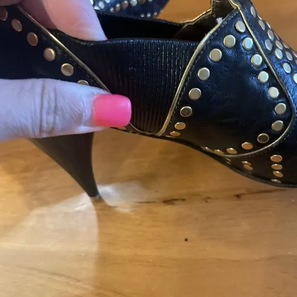 VTG El Vaquero Italy Ankle Boot High Heel Gold Studs Size 37 6-6.5 Booties