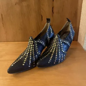 VTG El Vaquero Italy Ankle Boot High Heel Gold Studs Size 37 6-6.5 Booties