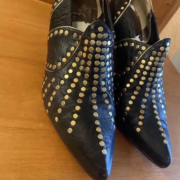 VTG El Vaquero Italy Ankle Boot High Heel Gold Studs Size 37 6-6.5 Booties