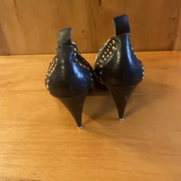 VTG El Vaquero Italy Ankle Boot High Heel Gold Studs Size 37 6-6.5 Booties