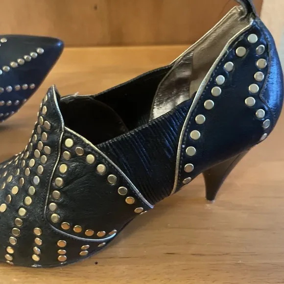 VTG El Vaquero Italy Ankle Boot High Heel Gold Studs Size 37 6-6.5 Booties