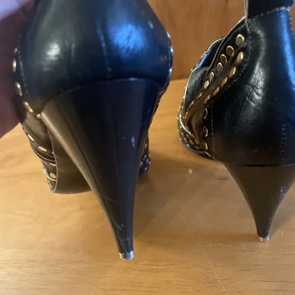 VTG El Vaquero Italy Ankle Boot High Heel Gold Studs Size 37 6-6.5 Booties