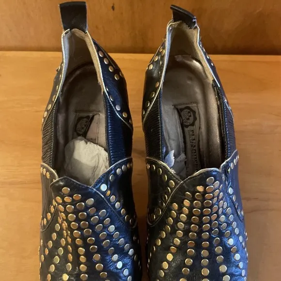 VTG El Vaquero Italy Ankle Boot High Heel Gold Studs Size 37 6-6.5 Booties