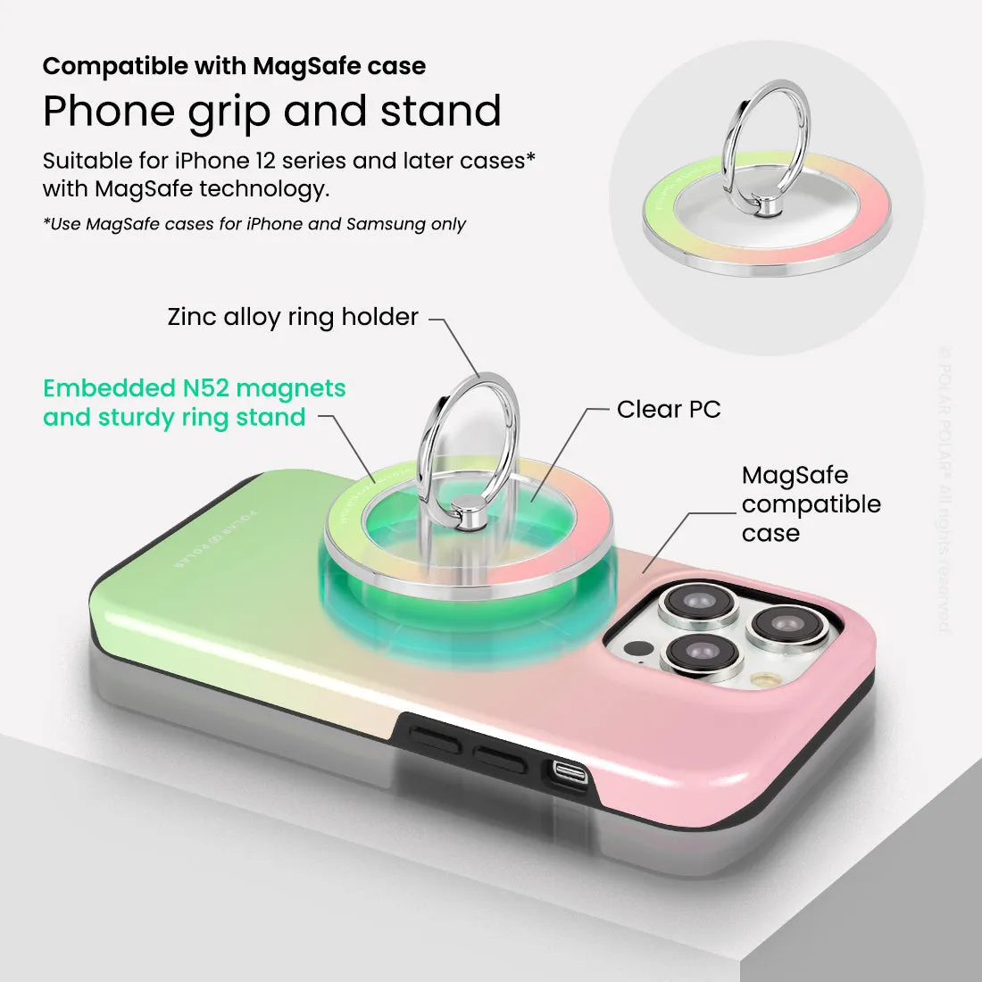 Watermelon Pastel - Silver MagSafe Phone Grip and Ring Holder Stand