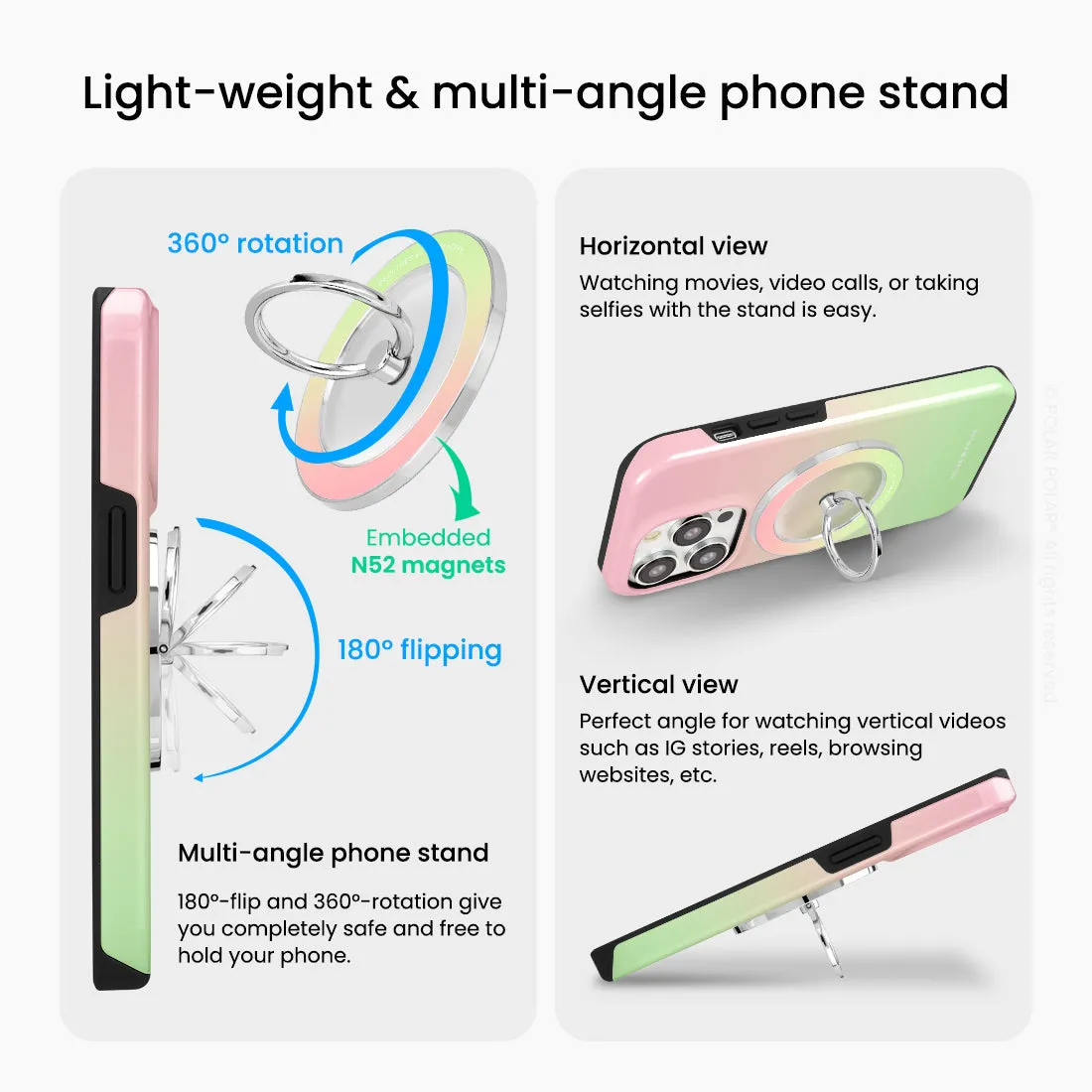 Watermelon Pastel - Silver MagSafe Phone Grip and Ring Holder Stand